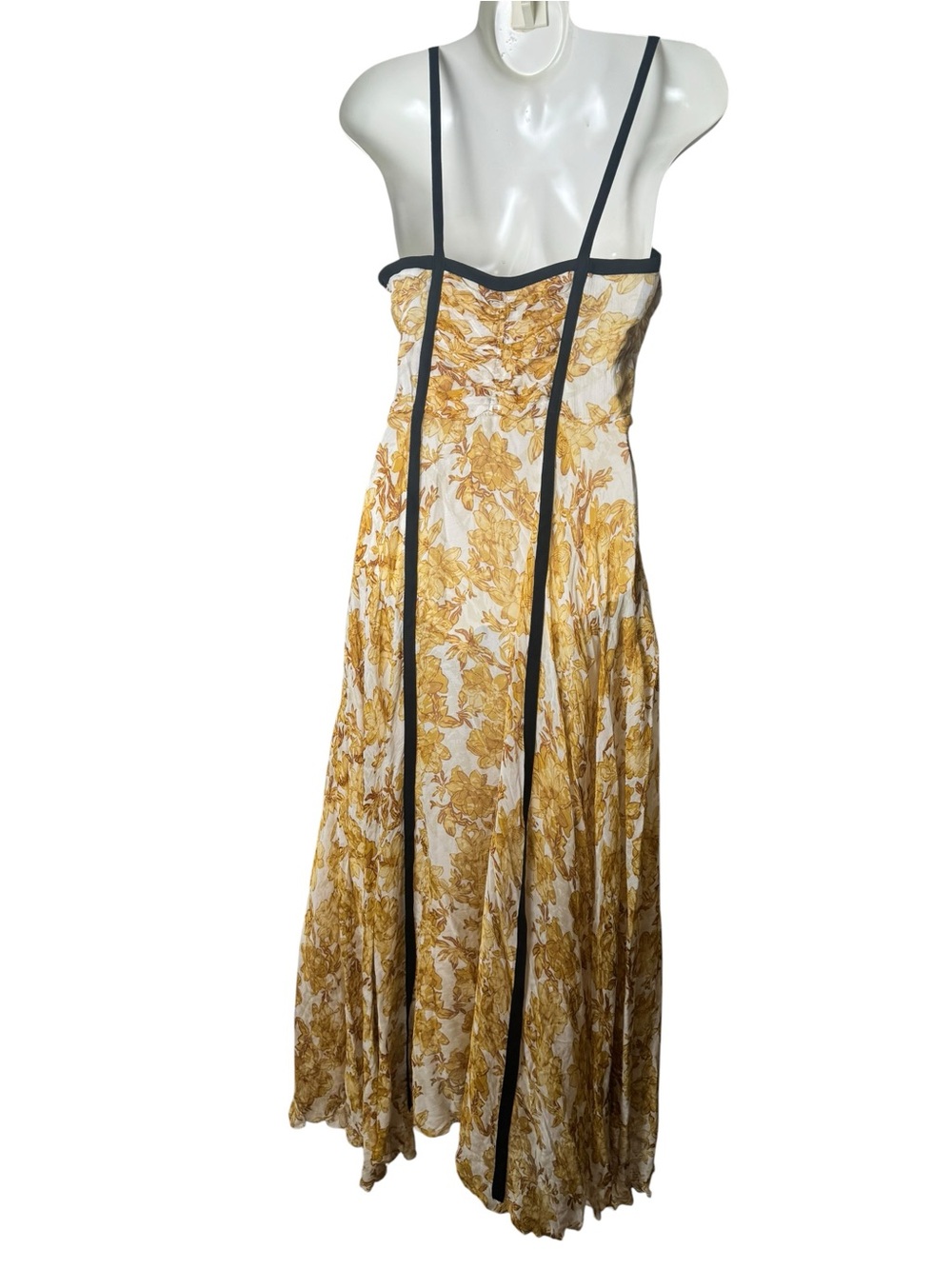 New Zara Printed Ecru Yellow Black Trim Dress - Picture 6 of 13